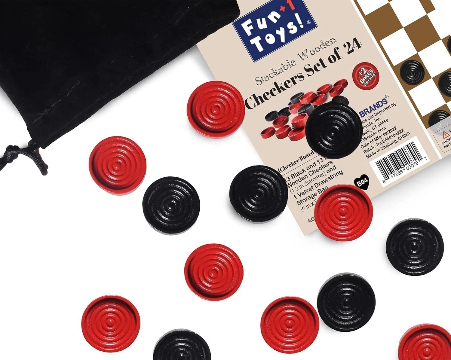 26 Red and Black Checkers Pieces Only * 1.125 inch Wooden Checker for…