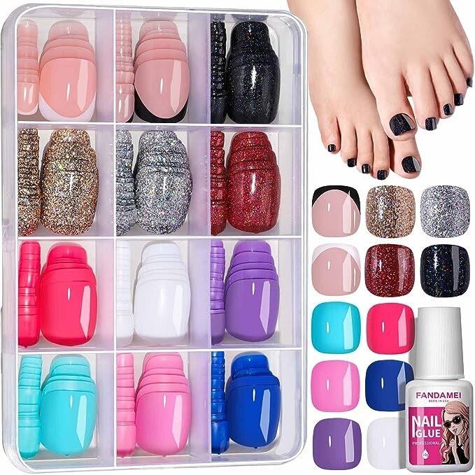 Glue On Press On Toe Nails 12 Colors 24 Each 288 Nails Total Short Square A1