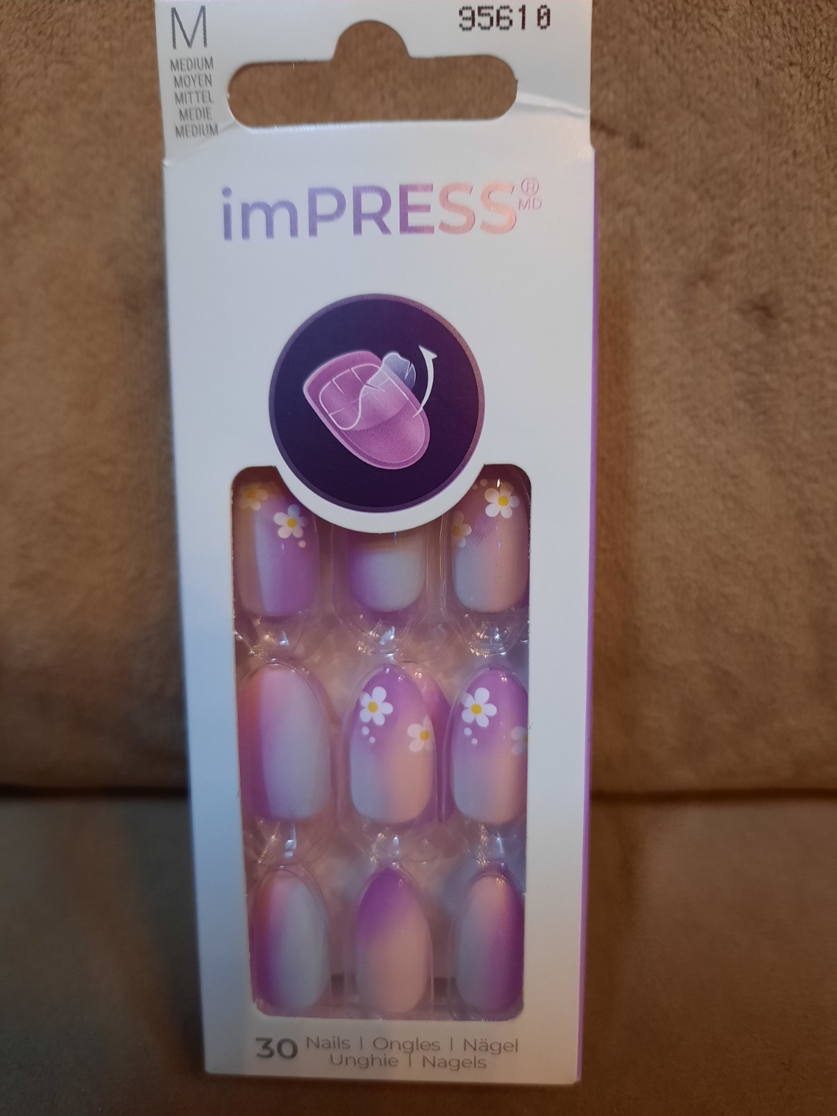 KISS imPRESS Press On Nails Medium Length Almond Shape Flowers New Season Purple