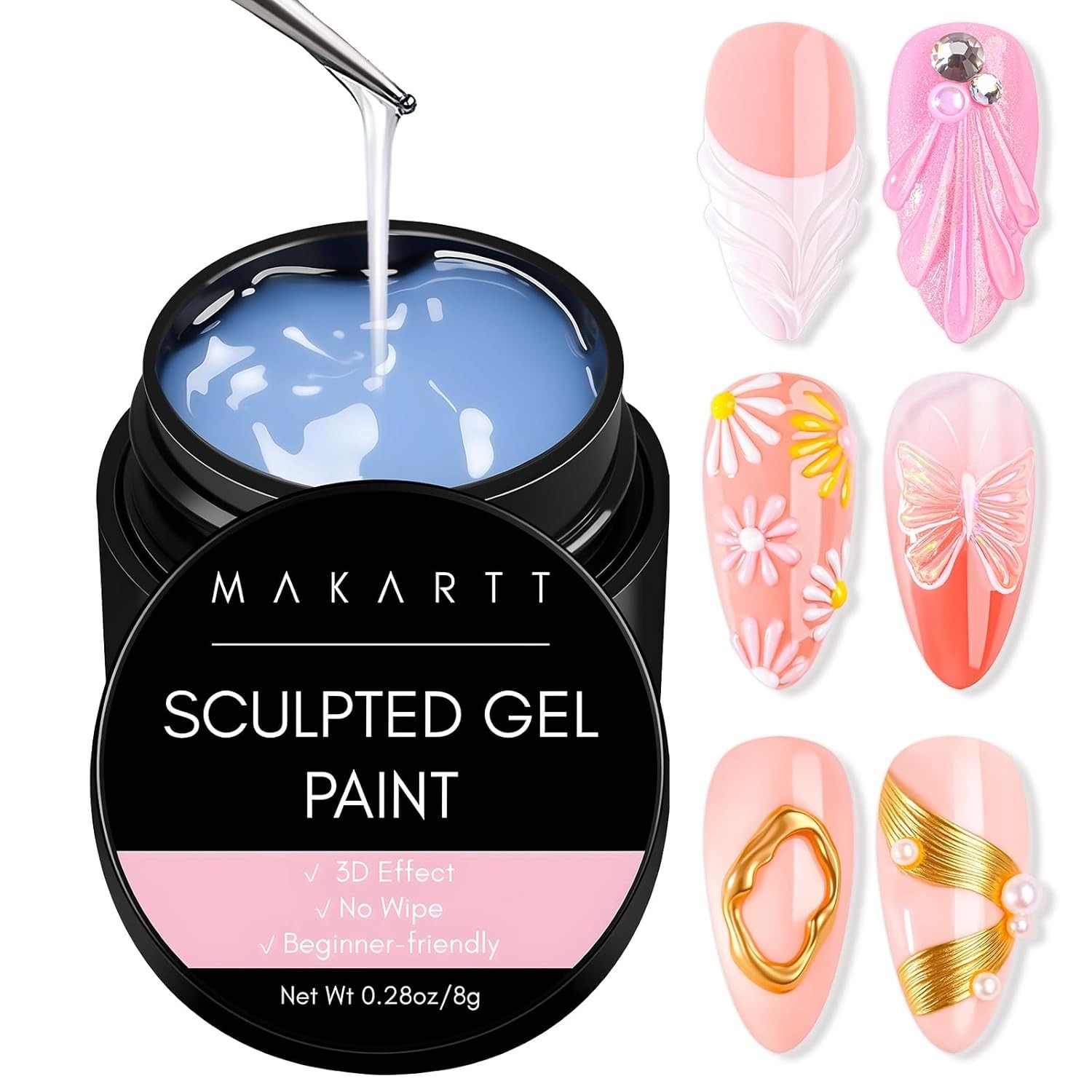 3D Gel Nail Art: Clear 3D Painting Gels for Chrome Powder, 3D Sculpting No Wi…