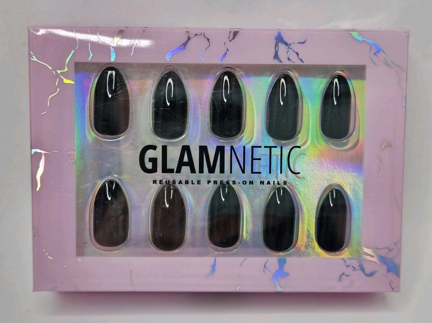 Glamnetic Reusable Press-On Nails Boba Short Almond Black NEW 24 Nails