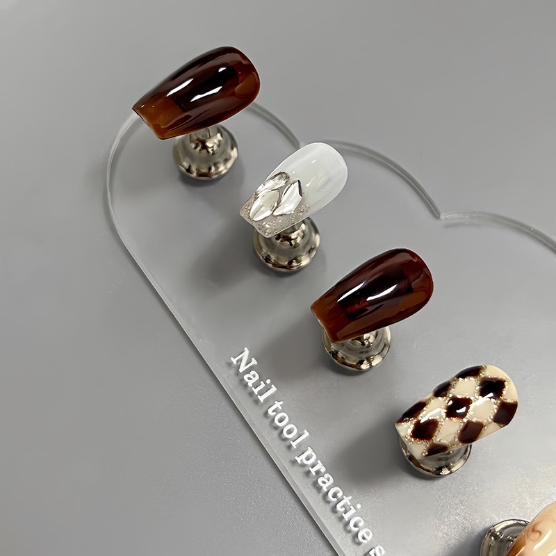 Brown Red Medium Press-on Nails Crystal Diamond Nails Nail Tips Stick on Nails