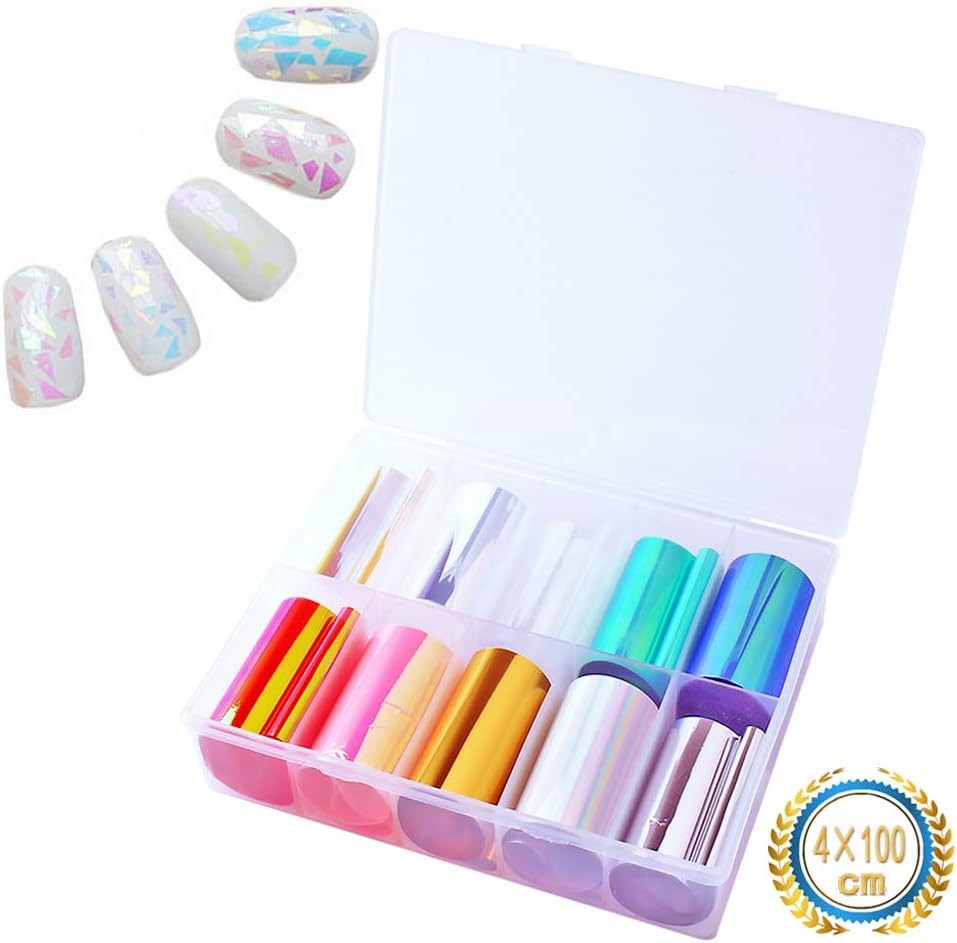 SILPECWEE 10 Rolls Glass Foil Nail Stickers Strips 10 Count (Pack of 1)