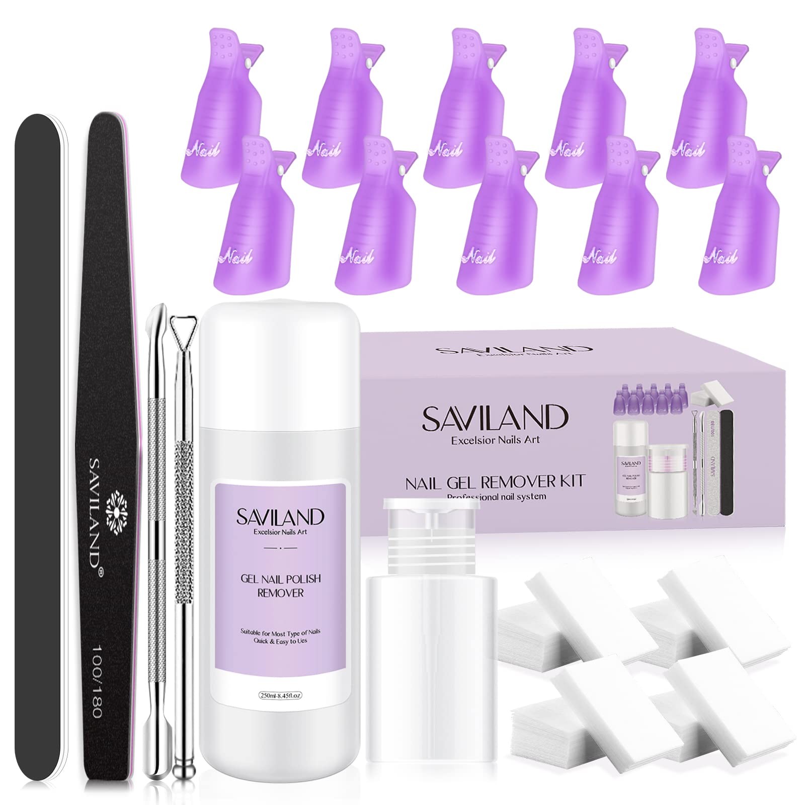 SAVILAND Gel Nail Polish Remover Kit: 250ml 8.45 fl.oz (Kit 2), Purple