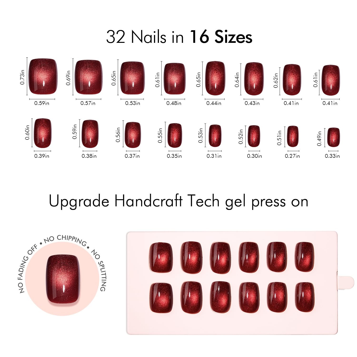 VSALON Press on Nails Short Square Burgundy Red Cat Eye Glitter Fake Nails, …
