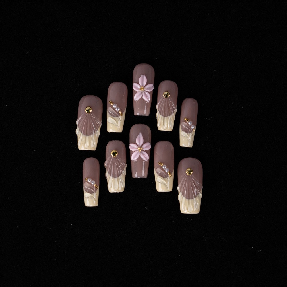 Handmade Press On Nails High Quality Gradient Floral Square Fake Nail Daily Gift