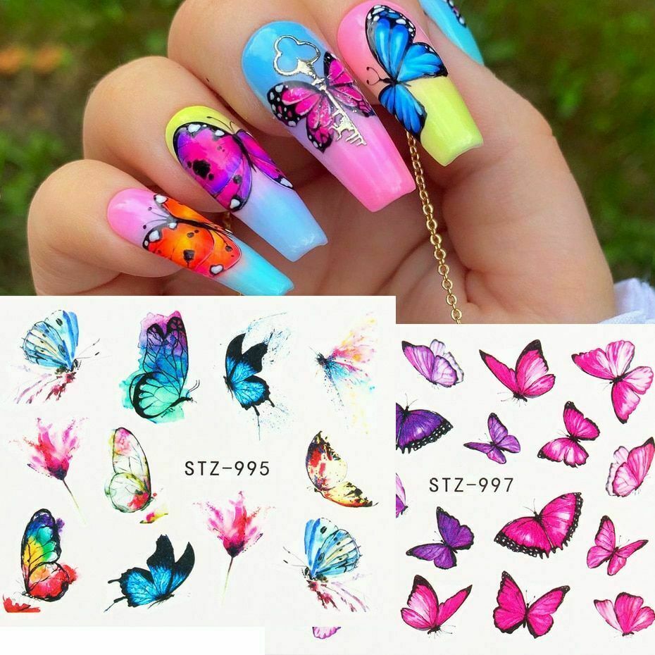 4Sheets Nail Art Sticker Butterfly DIY Waterproof Adhesive Transfer Decal NS12
