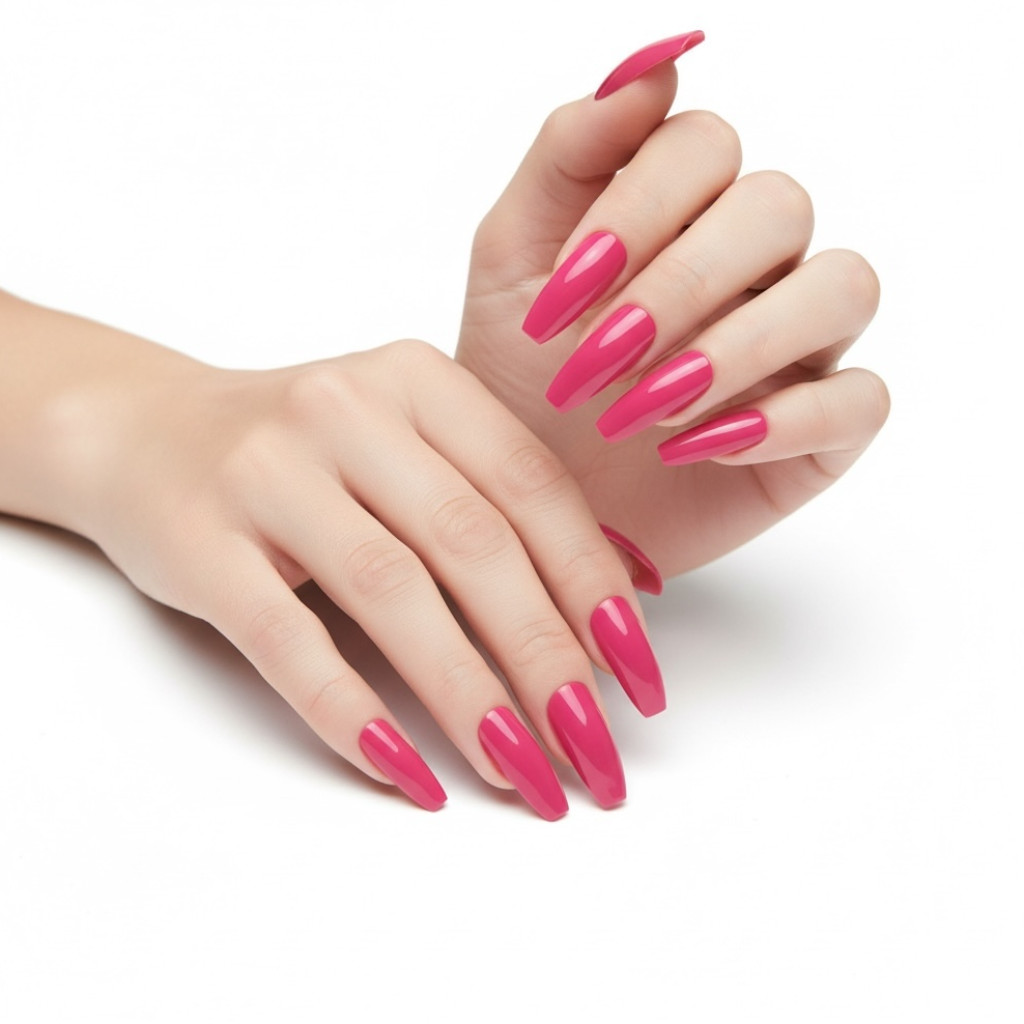 Pink Press On Nails Extra Long Coffin Ballerina Glue On Artificial Fake Nails