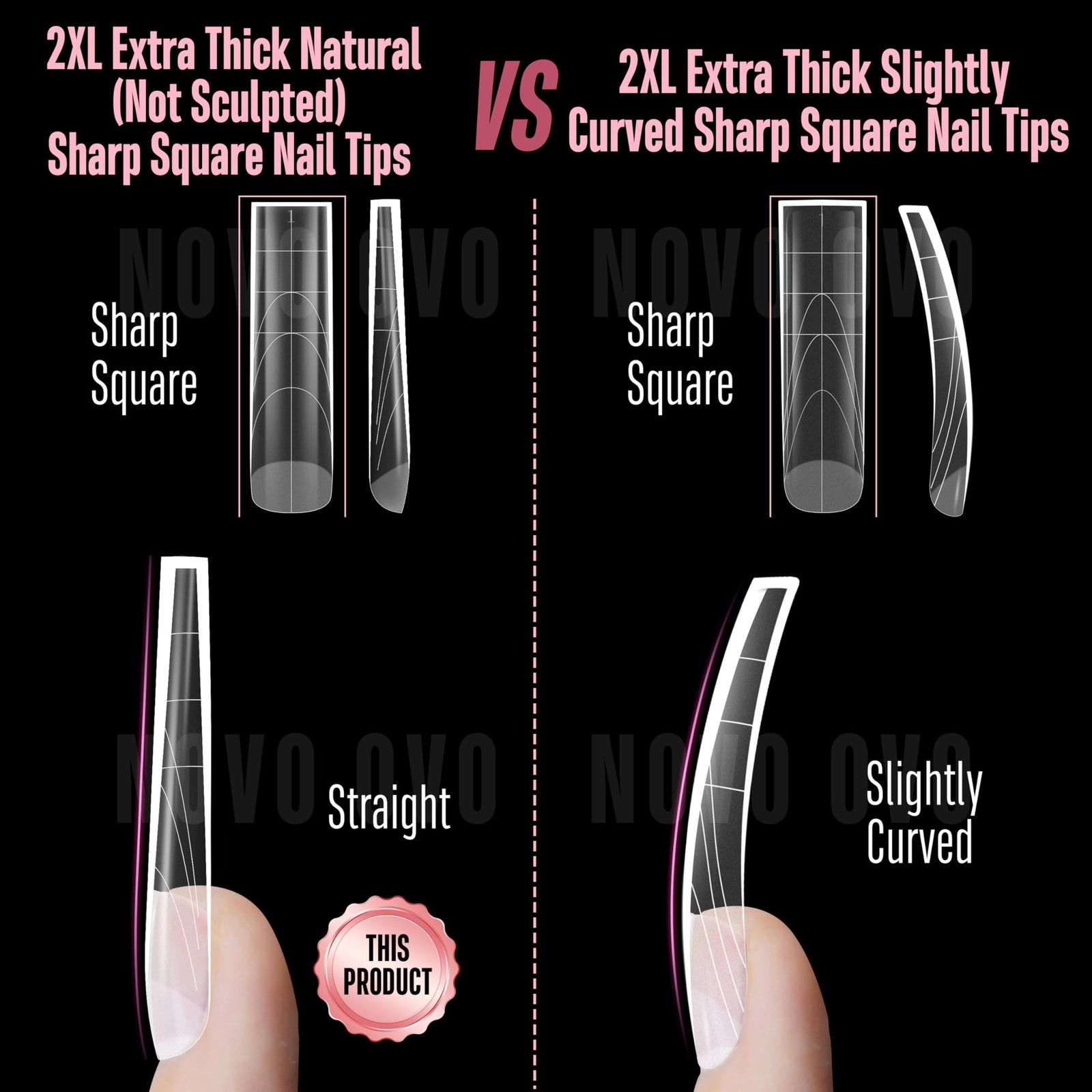 XXL Sharp Square Natural (not Sculpted) Nail Tip, Extra Thick False Nails Pre…