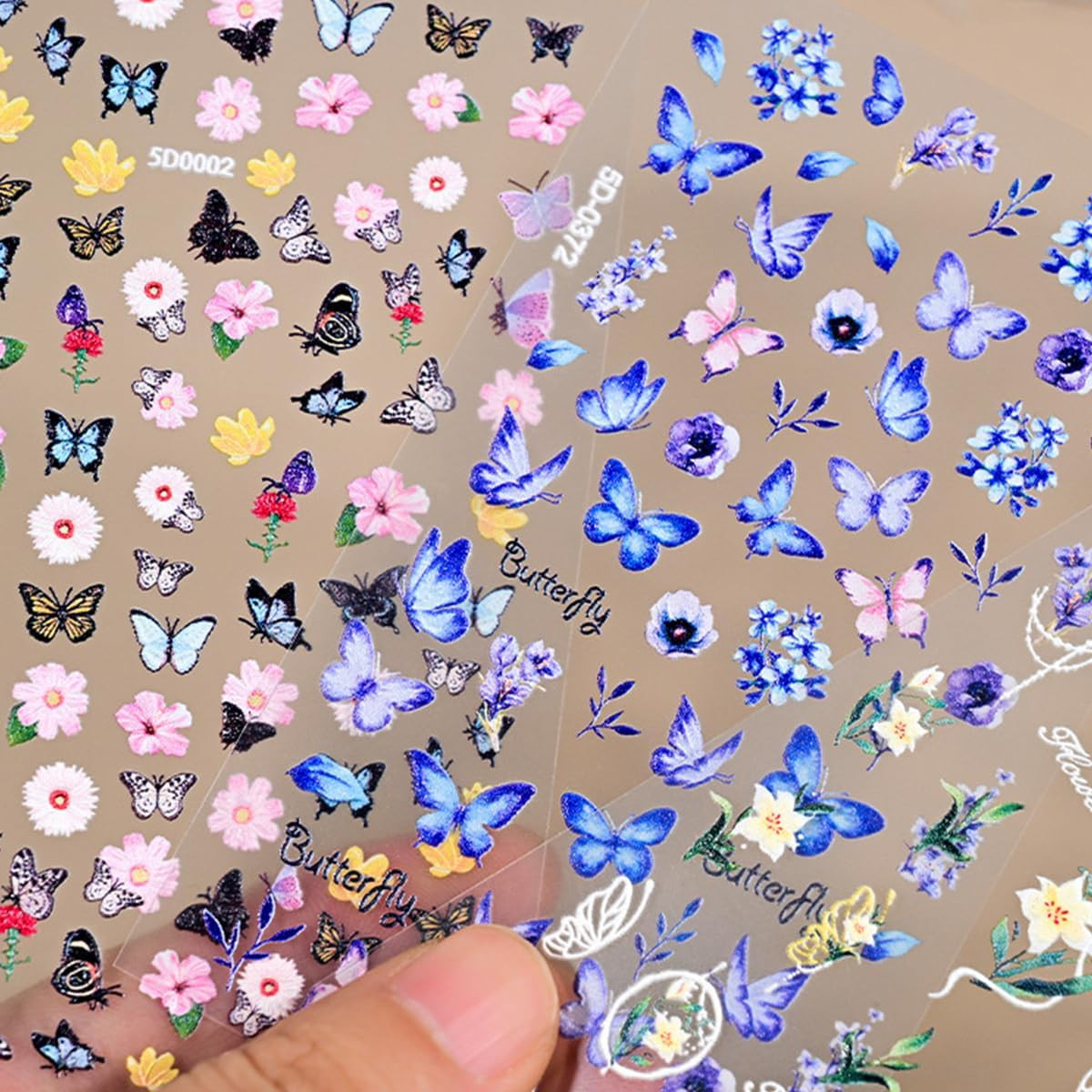 8 Sheets Summer Flower Nail Art Stickers Self-Adhesive Floral Nail Decals with R