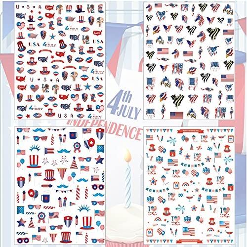 12 Sheets 4th of July Nail Decals Stickers – Self Independence Day – 12 Sheets