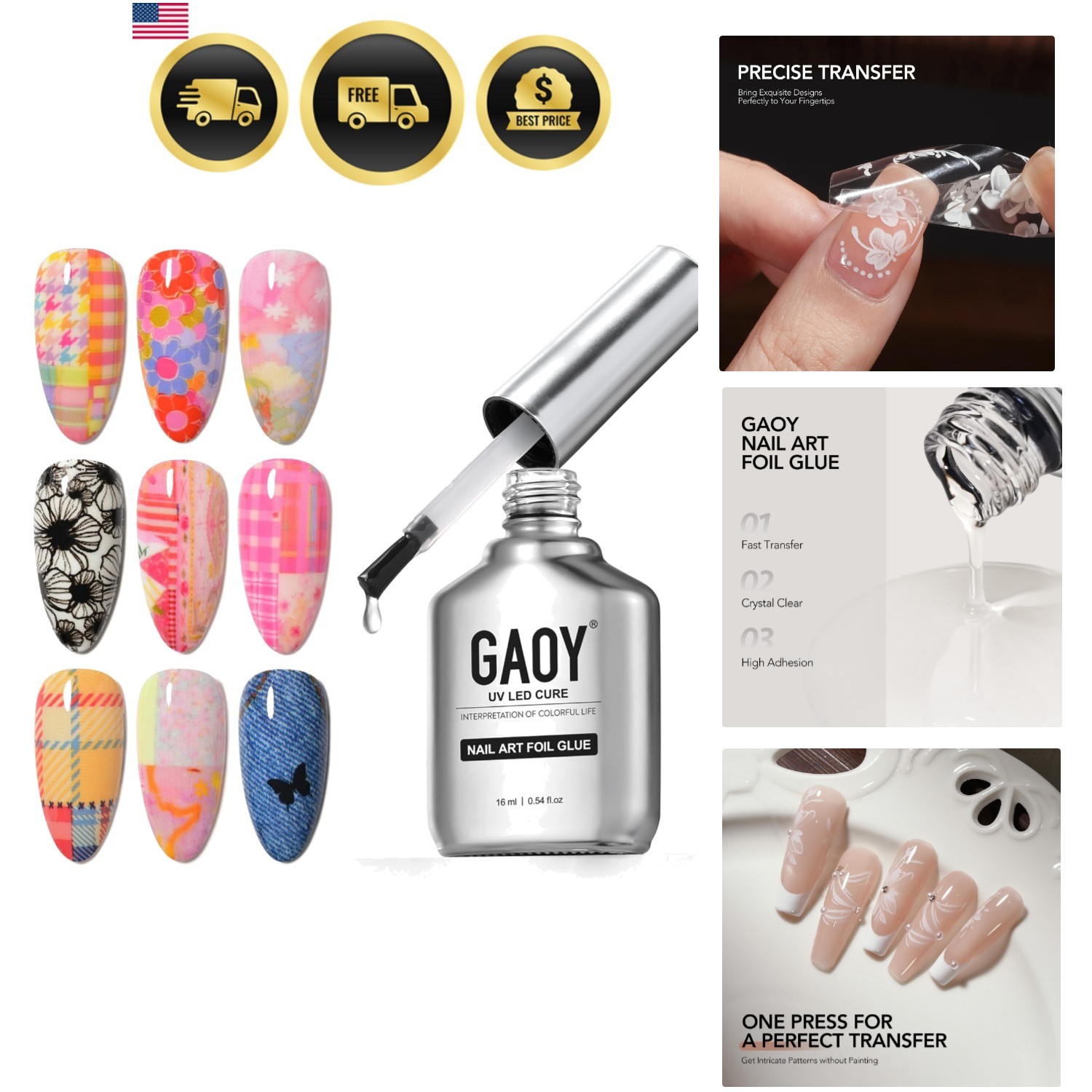 16ml Nail Foil Glue, High Adhesion Foil Transfer Gel for Nail Art Stickers, S…