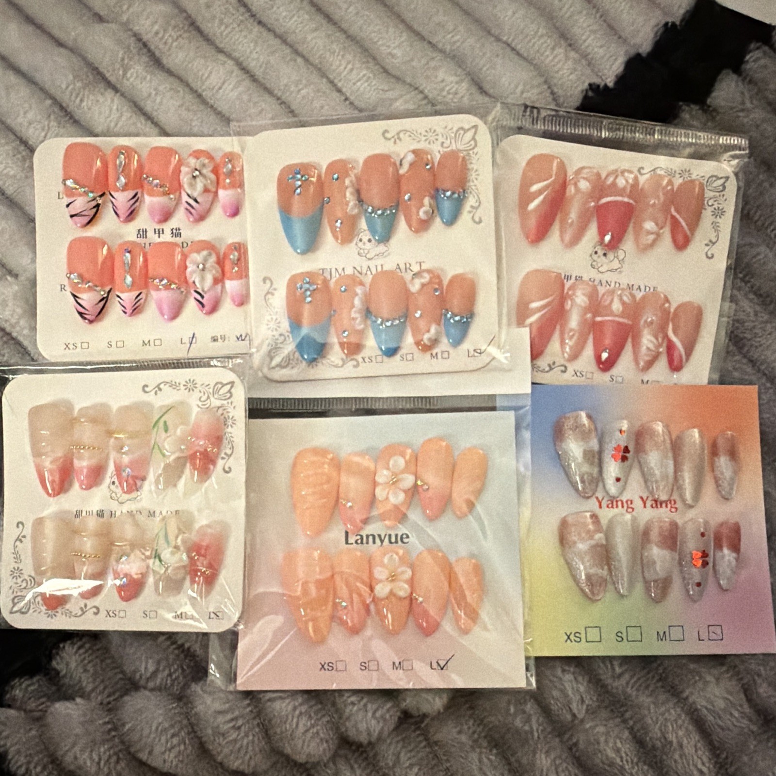 Press-On Nails Size large 3D Floral Multicolor Full Cover Pre-Designed