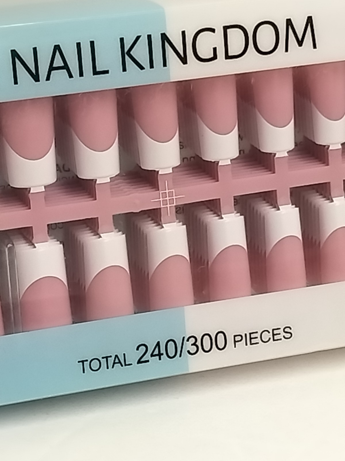 Nail Kingdom 240 Pieces Fake Nails – Full Cover Medium Length Pink False Nails
