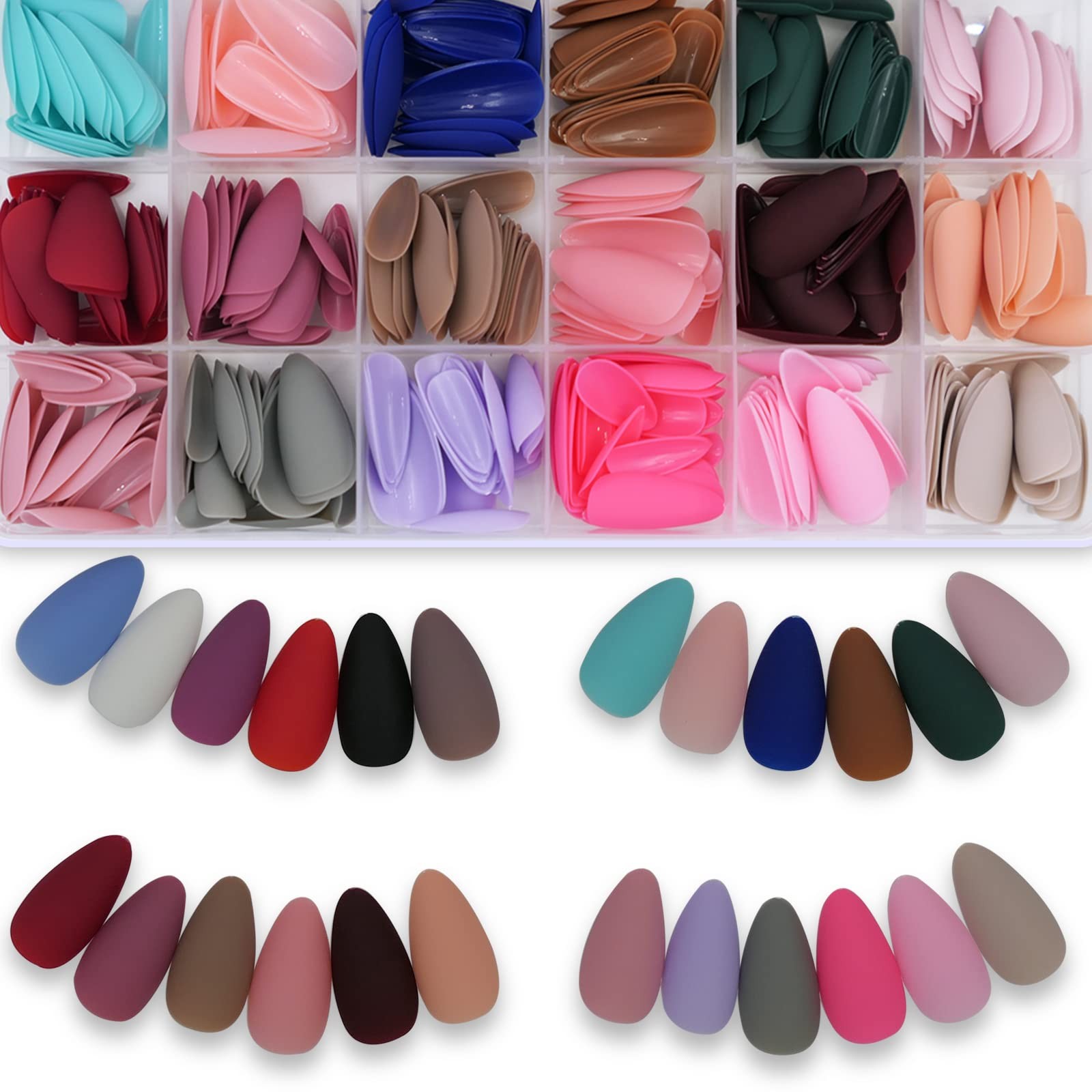 576pc Almond Press on Nails Medium Fake Nails Short Stiletto Acrylic Nails Pr…