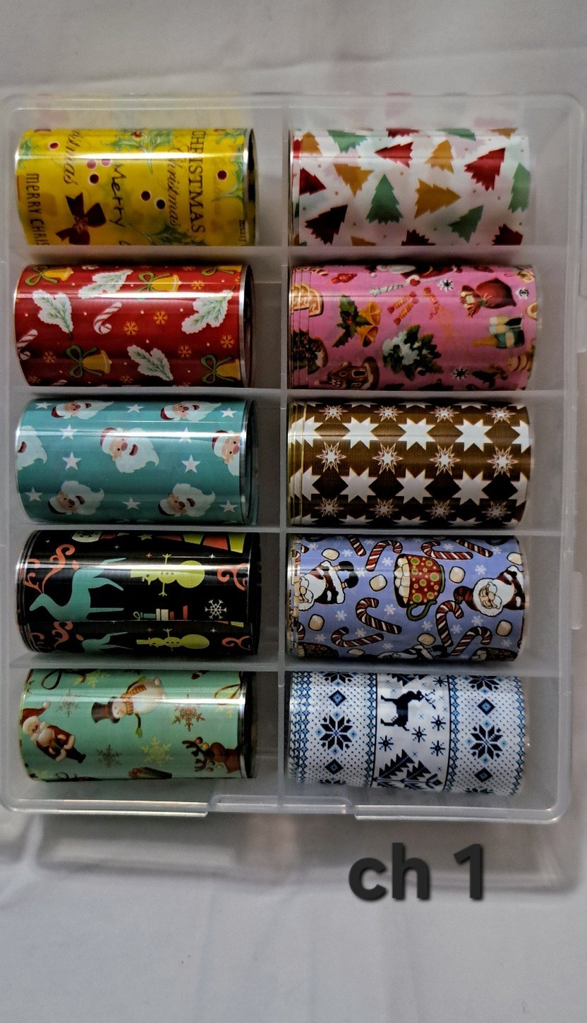 Christmas Nail Art Foil Transfer Sticker Box 10 Pieces Ch 1 for acrylics gel