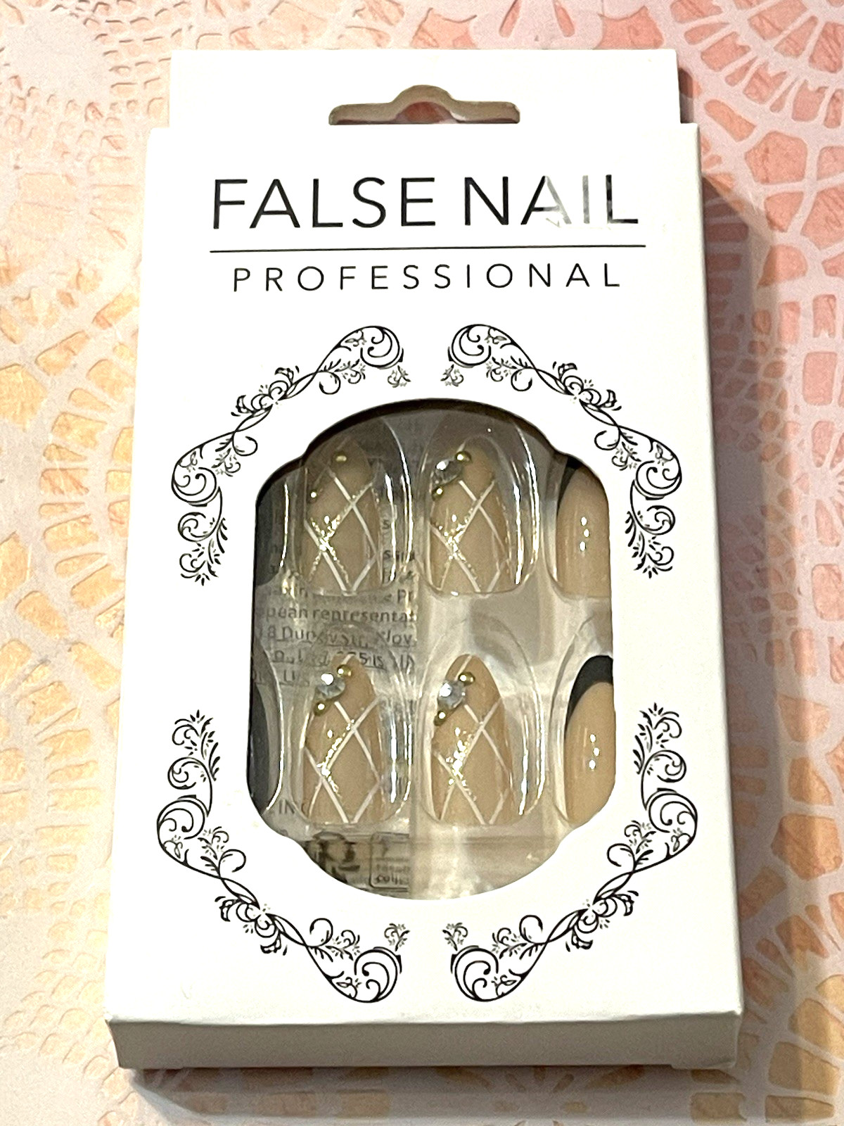 False Nail Professional DIAMOND PATTERN FRENCH TIP NUDE with BLACK FRENCH, STONE