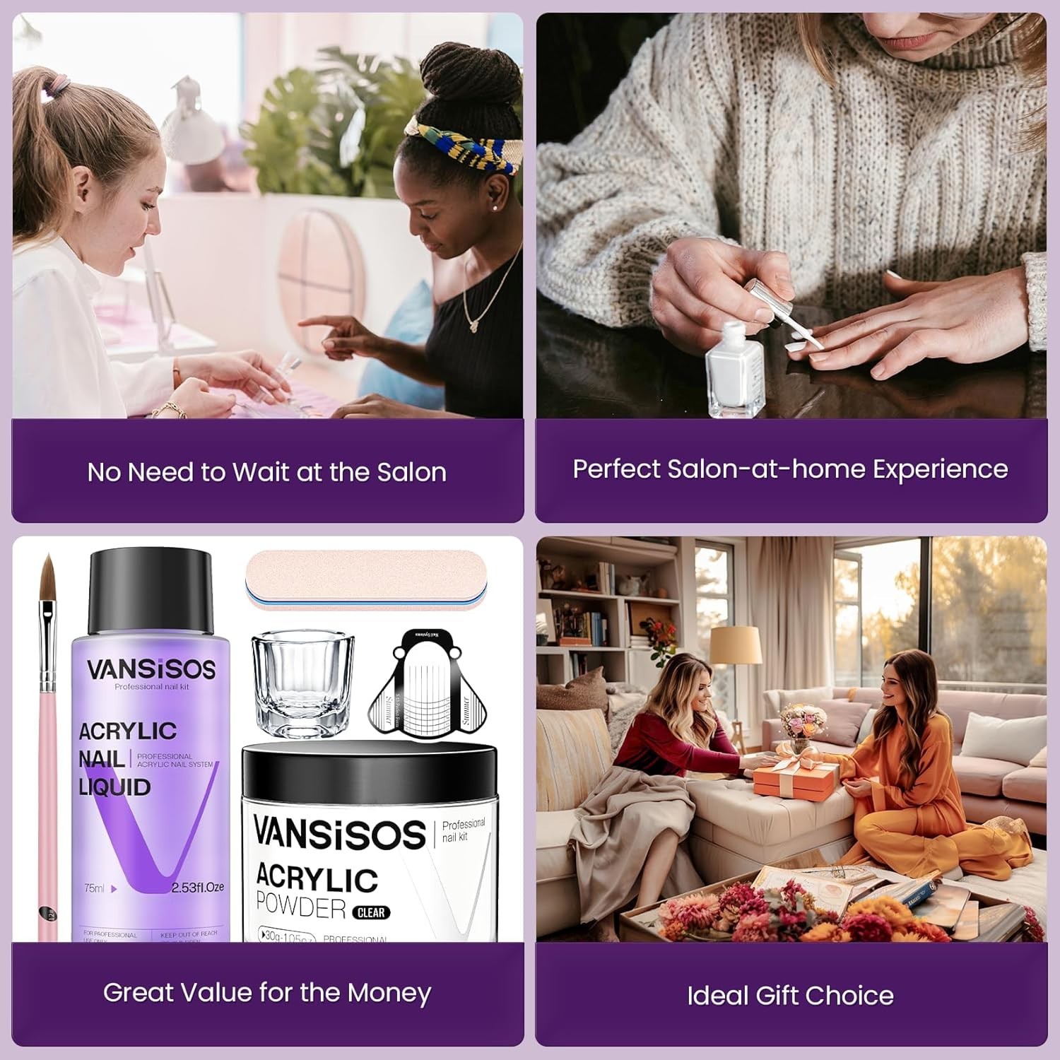 VANSISOS Acrylic Nail Kit: 30g Clear Acrylic Powder and 75ml Liquid Set with