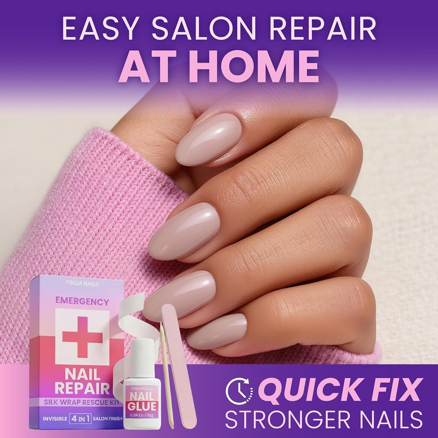 Nail Repair Kit – Fix Broken or Damaged Nails with Silk Wrap, Glue & File –