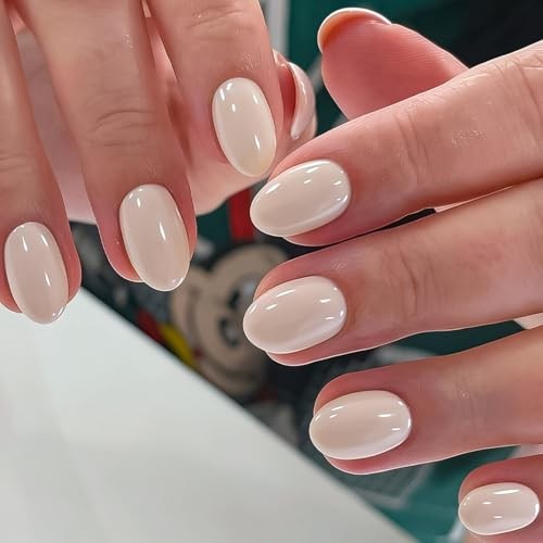 Pearl White Press On Nails – Short Almond Fake Nails – Glossy – Full Pearl White