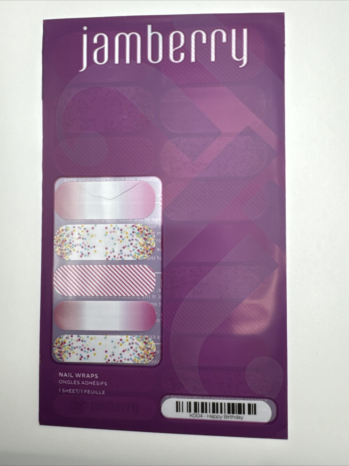 Jamberry Nail Wraps Happy Birthday Full sheet (purple mixed mani/graphic)