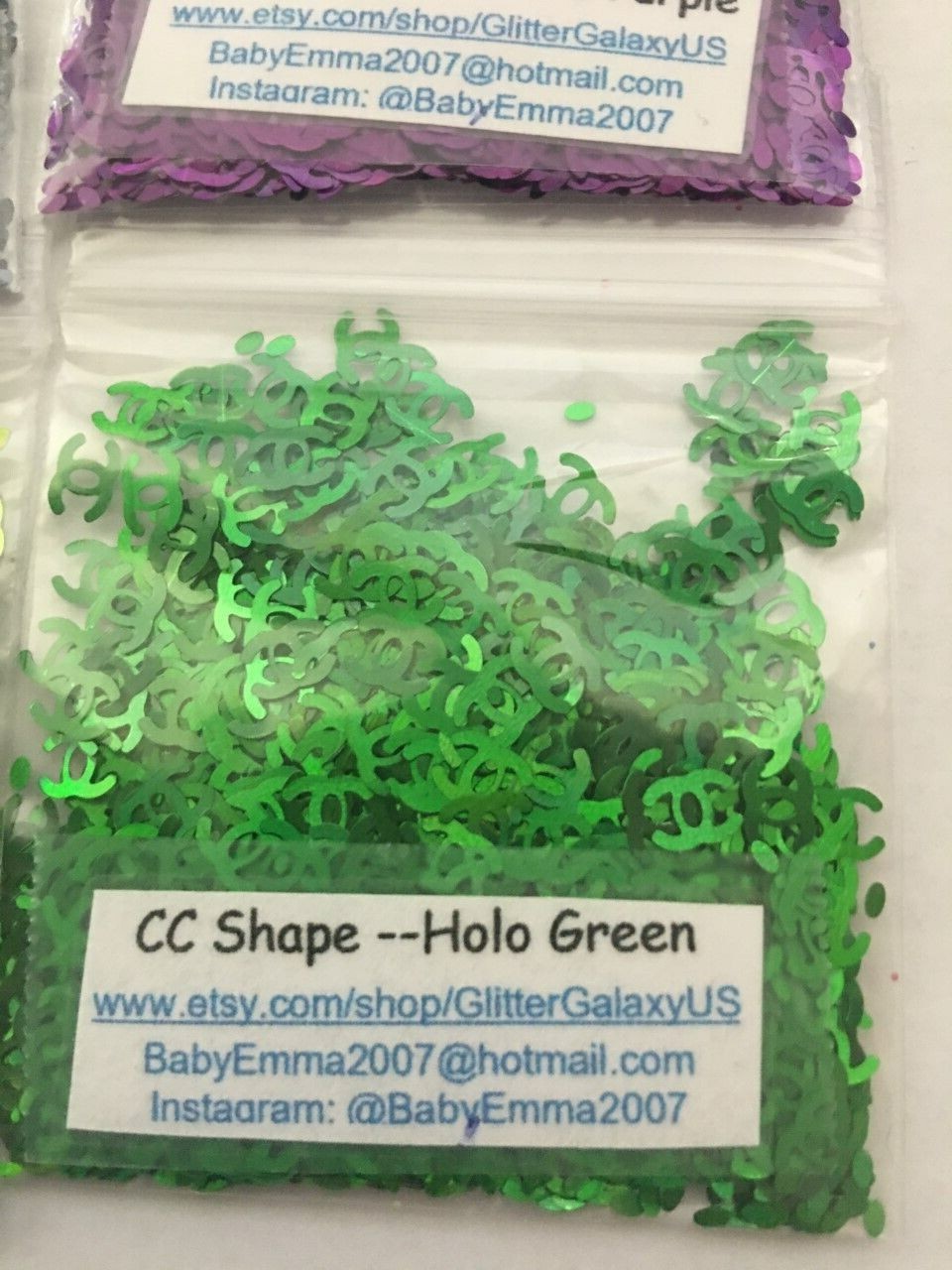 Holographic GREEN Glitter Nail Art Slice 2 letter alphabet confetti “C”-US-tsp
