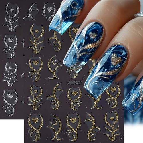 Heart Nail Art Stickers Decals 12PCS Sparkling Love Heart Valentine Style-01