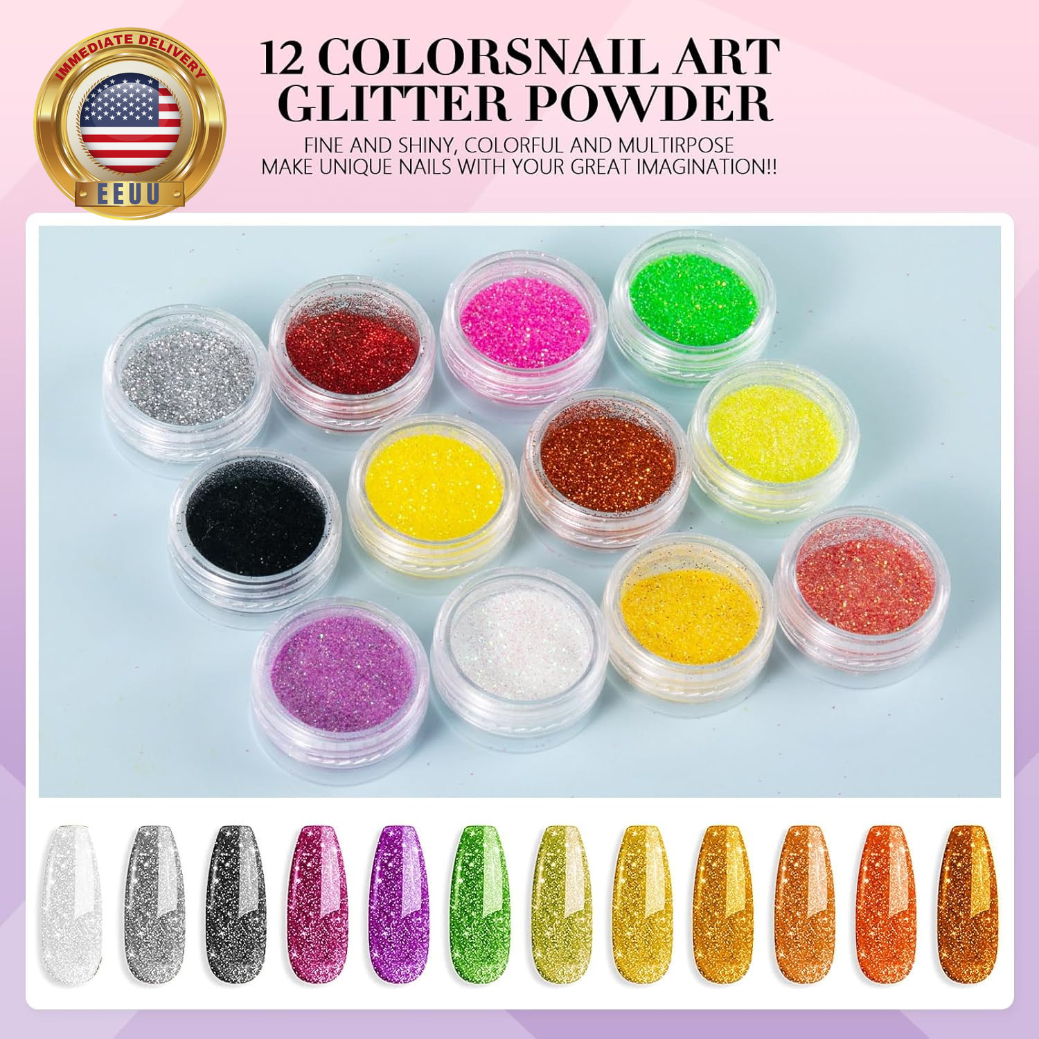 Acrylic Nail Kit for Beginners with Everything Professional, 12 Glitter Powder N