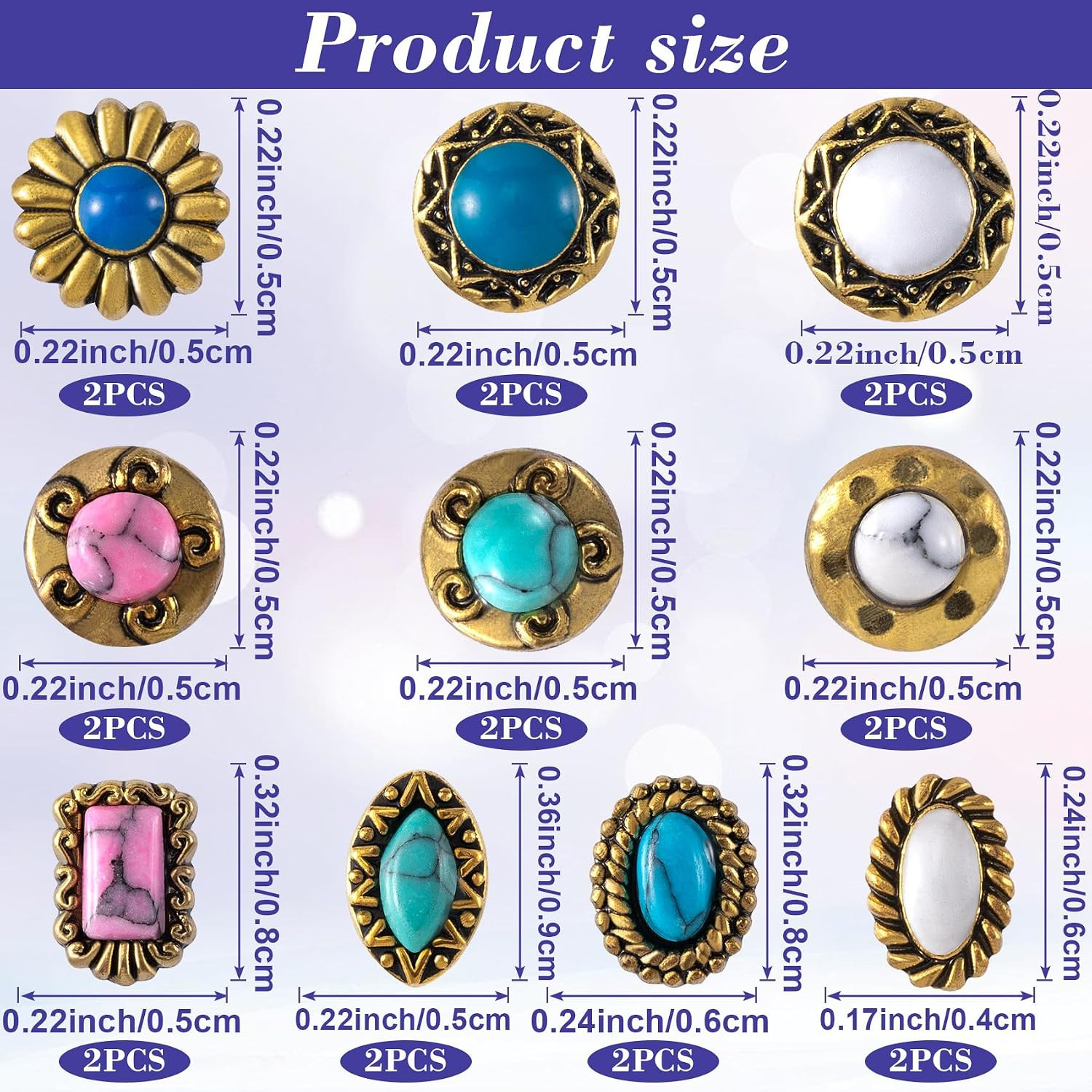 20Pcs Western Nail Charm 3D Turquoise Daisy Nail Art Rhinestones | Vintage Blue