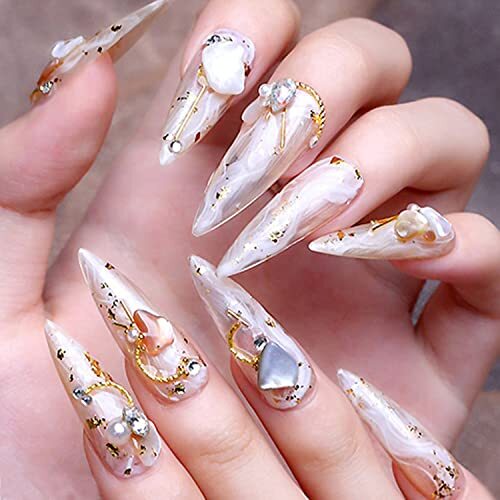 28 Grids Nail Art Decorations, Mixed Abalone Seashell Slices Pearl Bead Gold