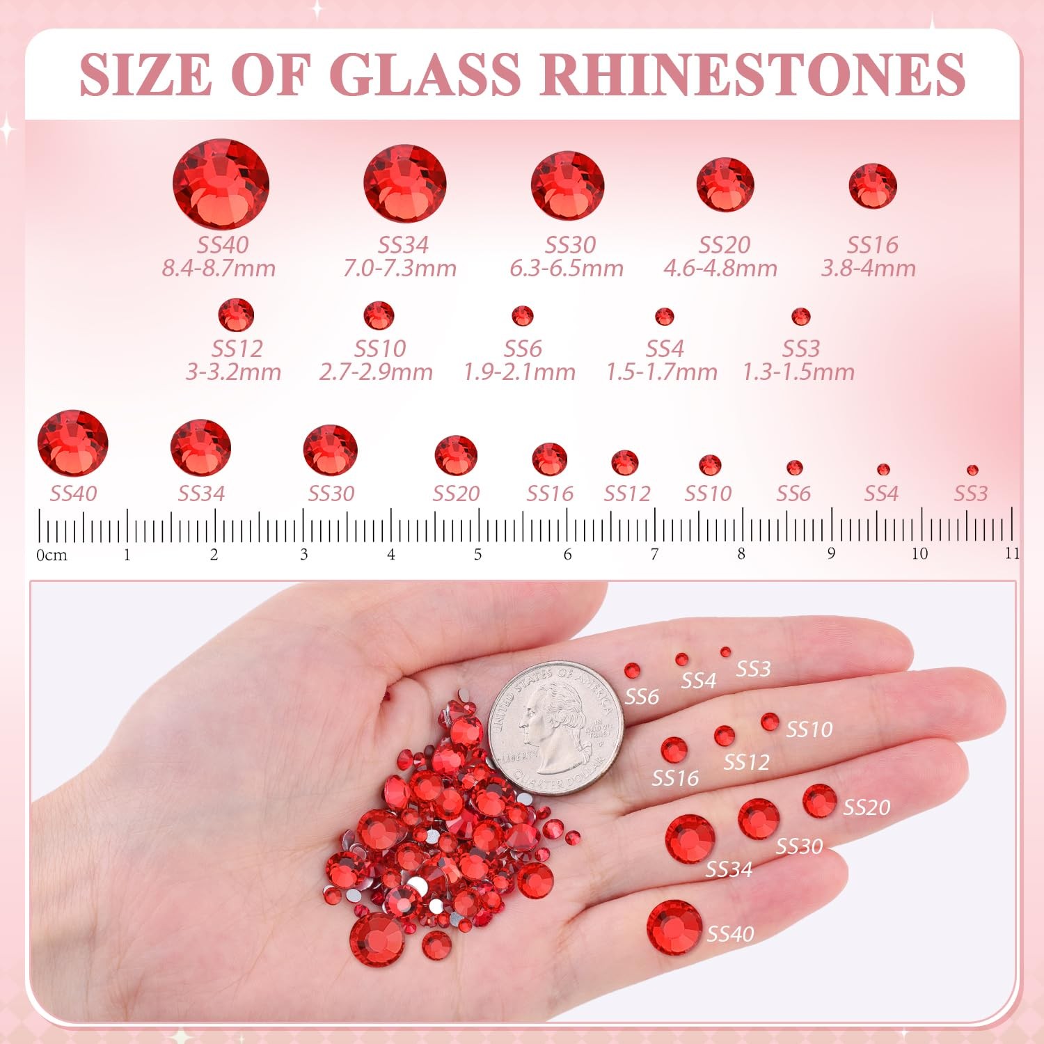 Light Siam Flatback Glass Rhinestones Crystals Non-HotFix Glitter Stones