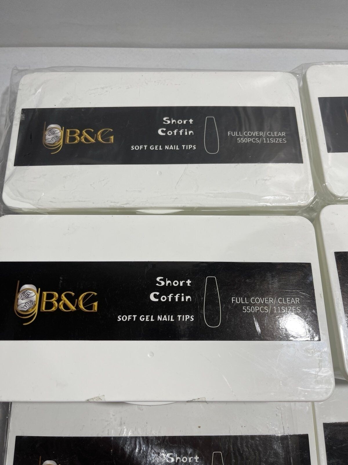 6 new box’s short coffin shaped full cover clear soft gel nail tips , 550 each b
