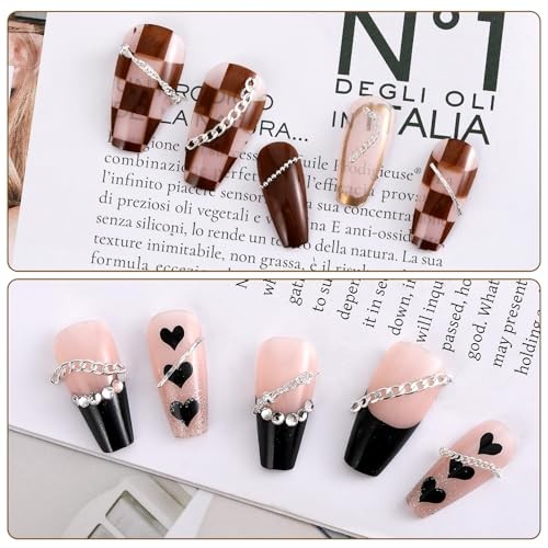 8 Strips Metal Chain Nail Art Charms – Silver Jewelry Chains 3D Decorations
