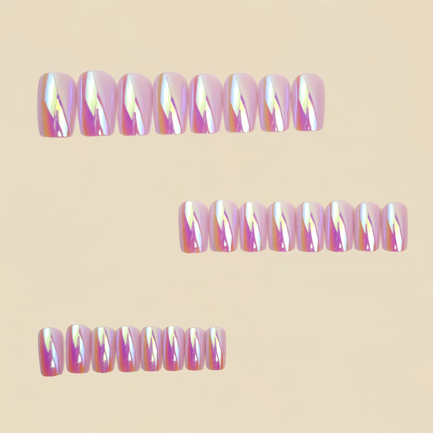 24Pc Chrome Press On Nails Medium Square Fake Nails Metallic Style Acrylic Na…