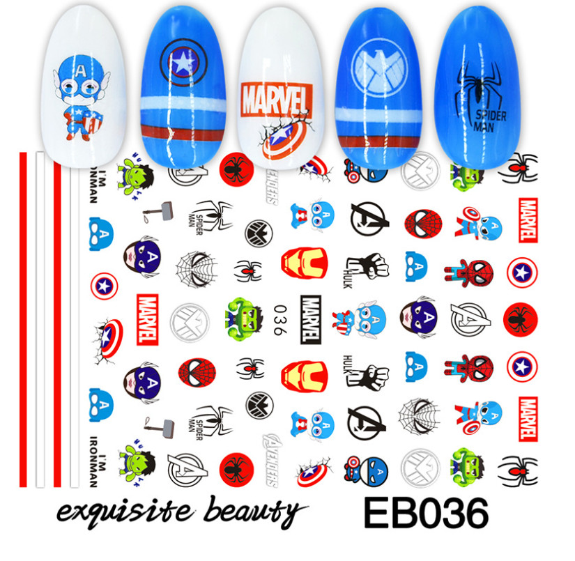 Nail Stickers Cartoon Pink Panther Puppy Paw Print Marvel Kitty Spiderman NH13