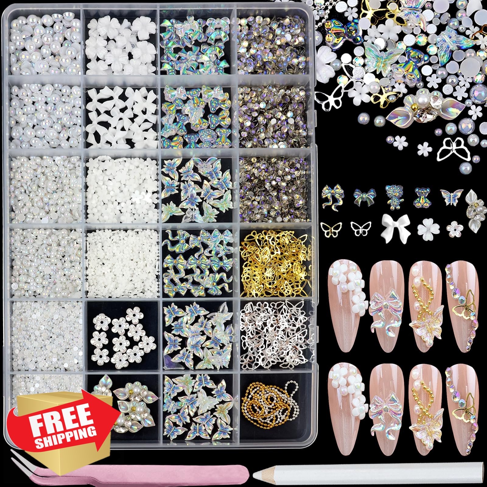 SEMATA Bedazzling Kit Pearls Rhinestones Butterfly Flower Jewels Crafting Nails