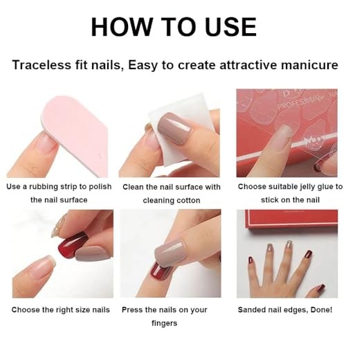 Medium Press on Nails Square Fake Nails Pink Gradient Acrylic Full Cover style4