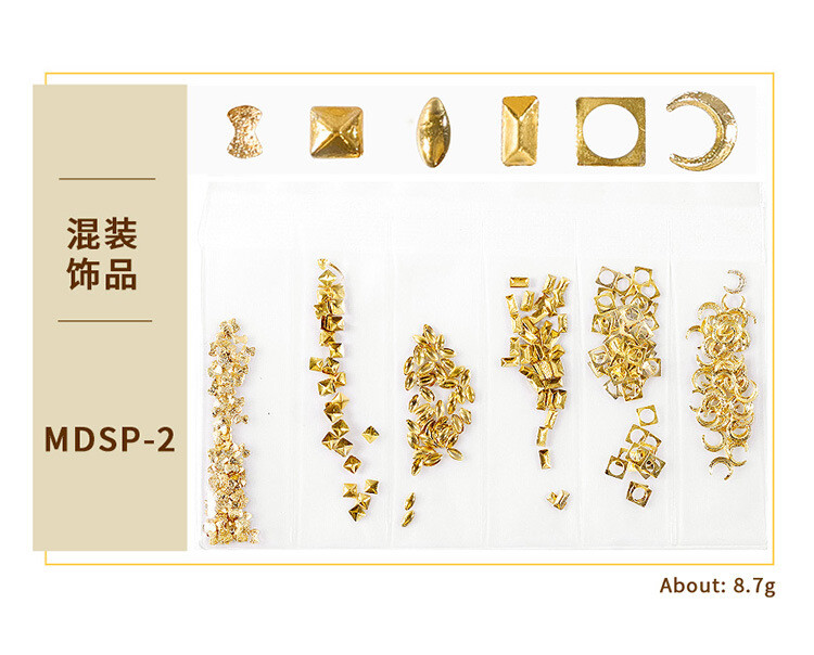 10 Packs Gold Nails Art Metal Rivets Studs Hollow Round Stars 3D Decoration Tips