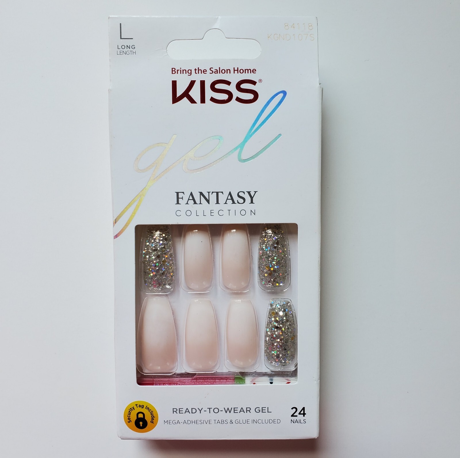 KISS Nails Gel Fantasy Glue On or Press On Nails Long Length Coffin Shape 84118