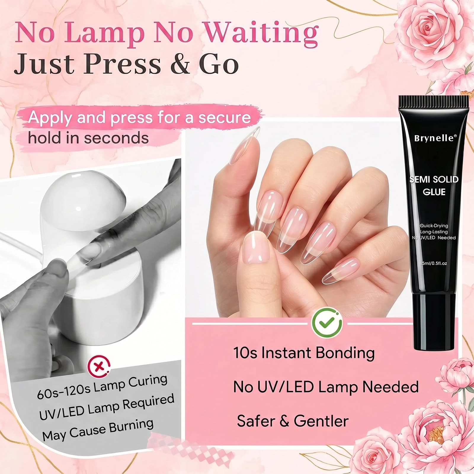 Semi Solid Nail Glue for Press On Nails, 2 Pack x 15ml