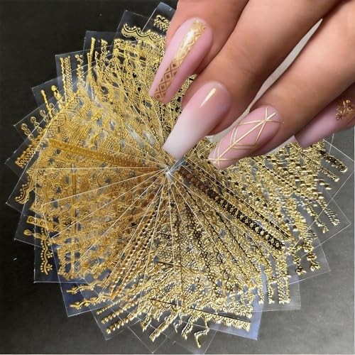 30 Sheets Gold Lace Nail Art Stickers – Baroque Line Nail Gold Lace, 30 Sheets