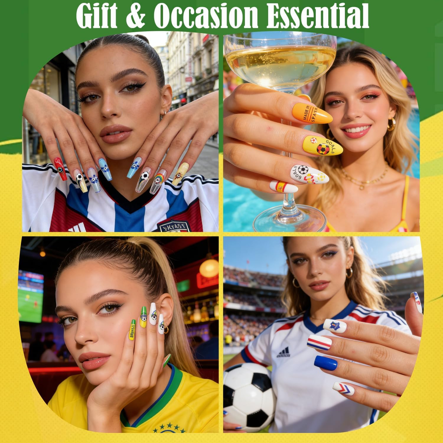 World Cup Soccer Nail Art Stickers,12 Sheets Football Themed Nail Decals | Socce