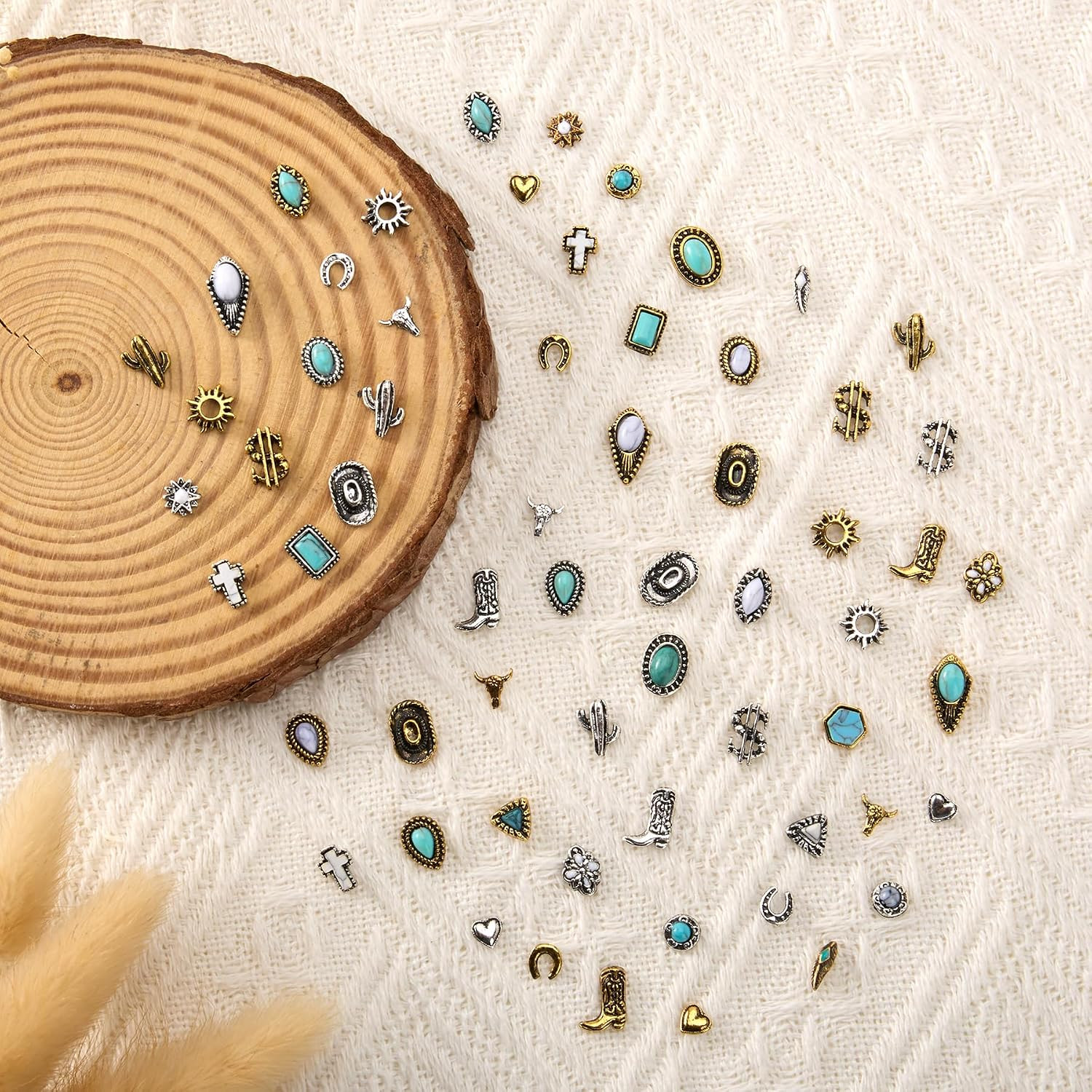 62 PCS Western Nail Charms – 3D Vintage Western Nail Charms and Gems Art Cowboy