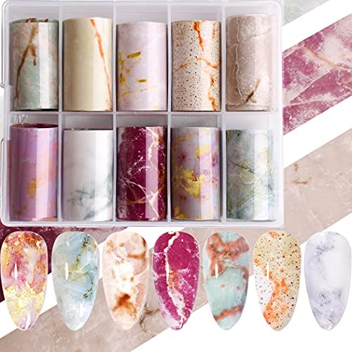 10 Rolls Pink Marbled Nail Transfer Foils Stickers Transfer Tips Manicure KIT1