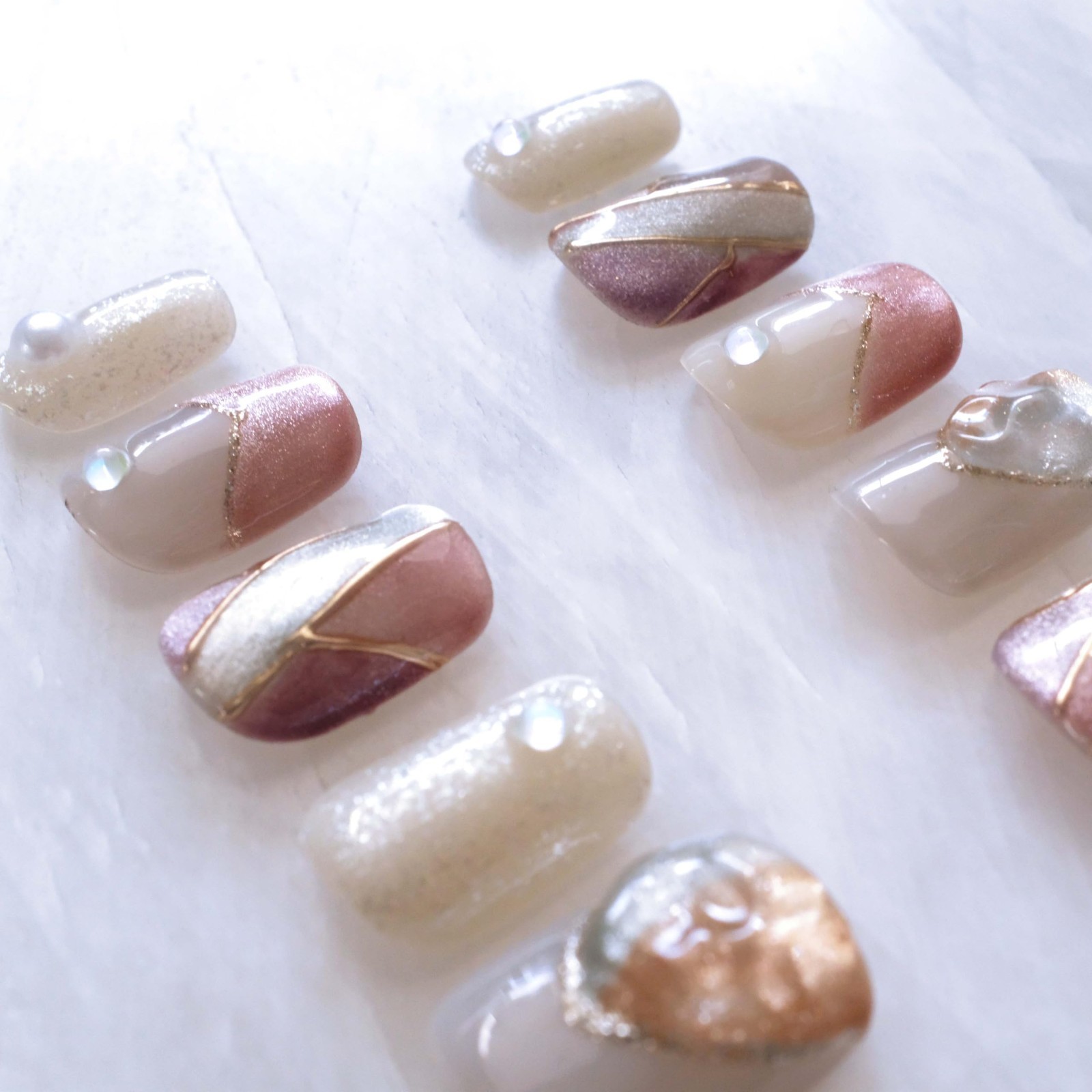 Geometric Cat Eye Press-On Nails – Short Square Gel Fake Nails, 10 Colorful Desi