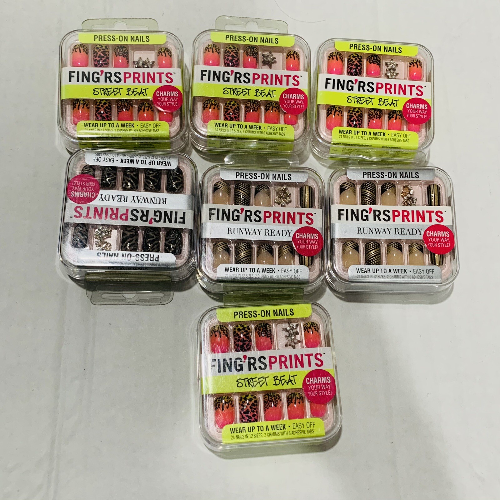 Lot Of 7 NEW Fing’rs Prints Press-On Nails 24 Count Random, Múltiples