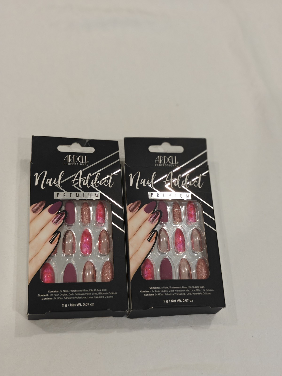 2 Ardell Nail Addict Premium Chrome Pink Foil & Sparkle Burgundy Matte & Marble