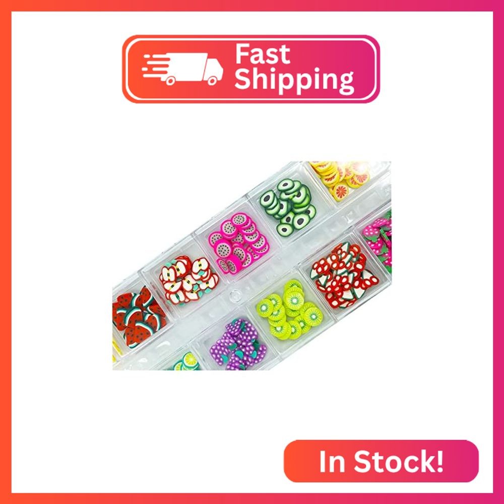 2 Boxes Fruit Flower Slices Nail Art Slices, 3D Polymer Clay Mini Slices Resin M