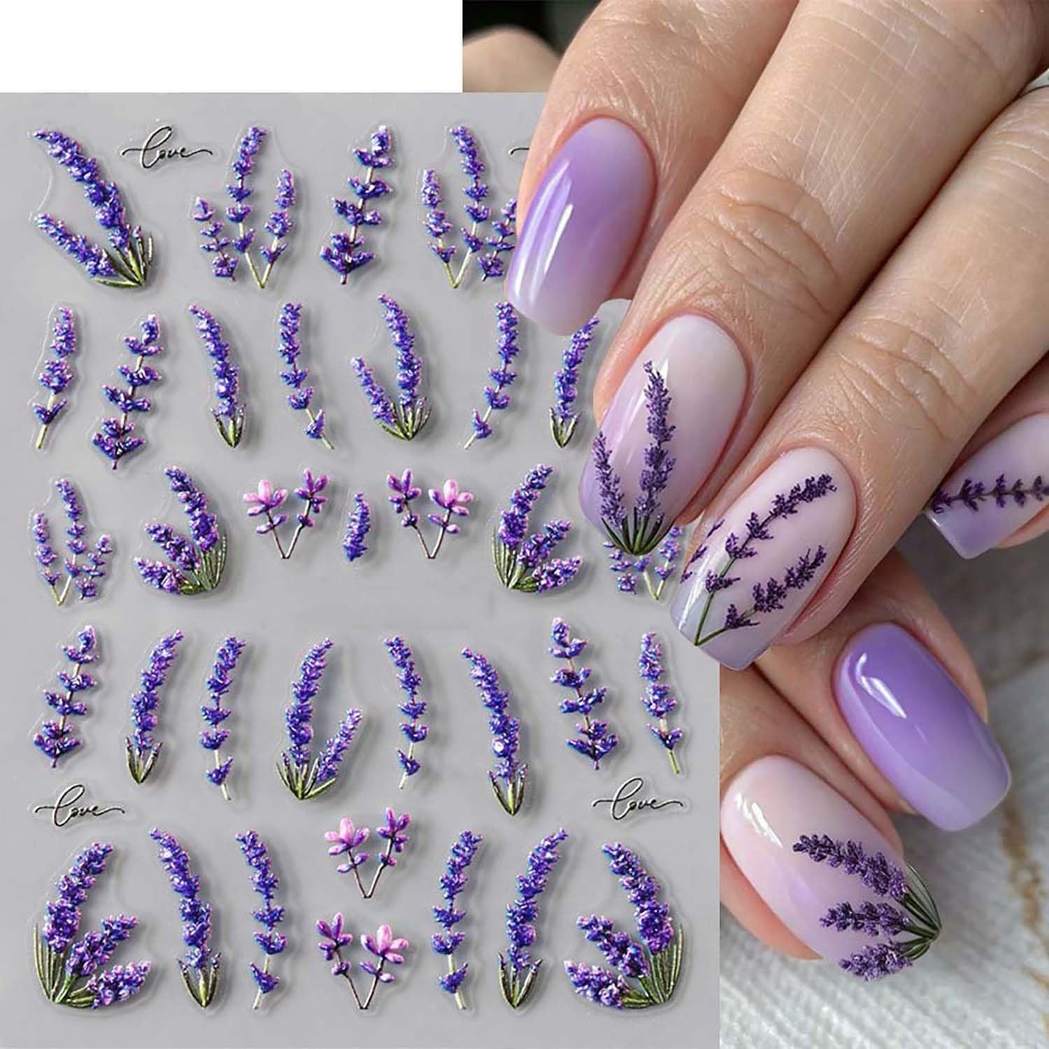 Flower Nail Art Stickers Decals 5D Embossed Purple Lavender Vine Nail Stickers 3
