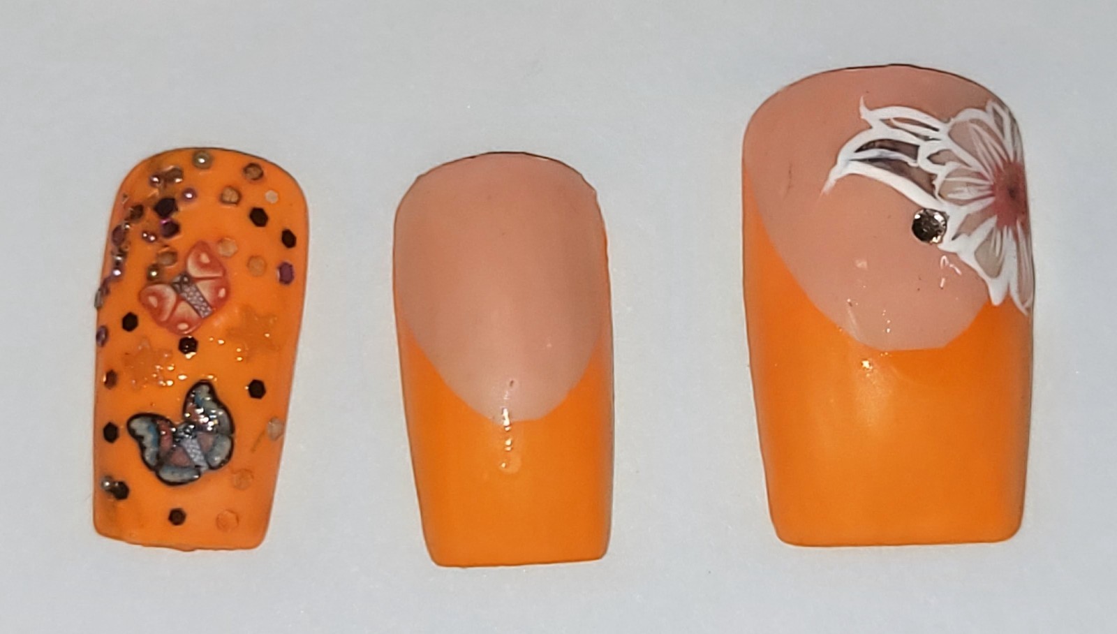 Kawaii Press On Nails|​Luxury Orange & White Swarovski |Boutique REUSABLE Medium